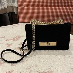 Aldo Black Velvet Crossbody Bag with Gold Chain